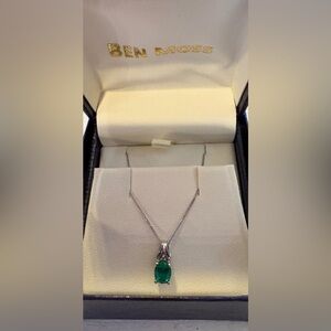10k White Gold Necklace with Lab Created Emerald Pendant